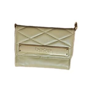 Bebe Small Quilted Crossbody Bag Beige Gold Compact Handbag Credit Card Slots